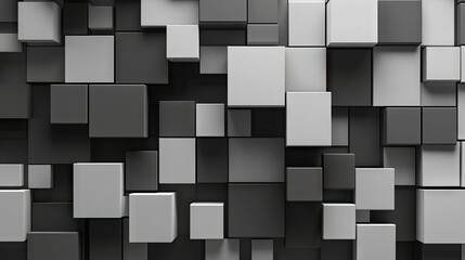 Poster - Abstract 3D cubes and rectangles arranged in a grid pattern, with varying shades and shadows to create depth. Ideal for architectural or tech visuals.
