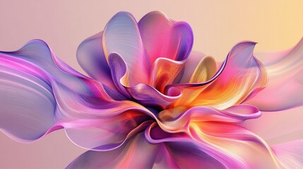 Poster - Abstract 3D design of a surreal flower with organic, wavy lines and translucent pink, purple, and yellow materials.