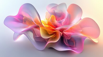 Poster - Abstract 3D design of a surreal flower with organic, wavy lines and translucent pink, purple, and yellow materials.