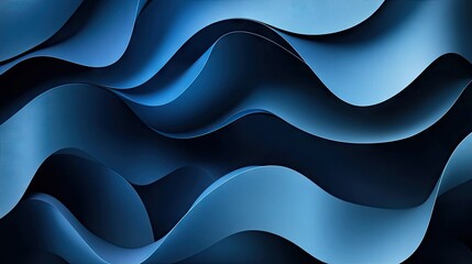 Poster - Abstract blue background with overlapping wave shapes, blending light and dark hues for a modern and sleek design.