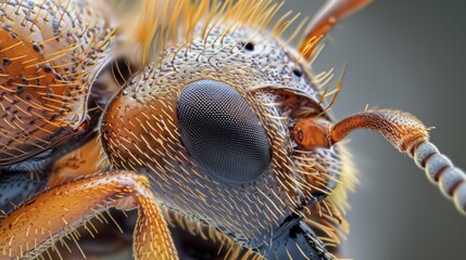 A close-up of an ant's legs and mandibles, focusing on the detailed anatomy