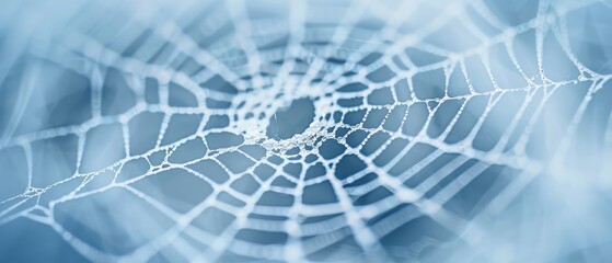  A tight shot of a spider's web adorned with water droplets in its heart