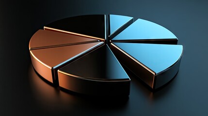 Poster - Detailed 3D pie chart with metallic textures, each segment separated slightly, dark background