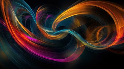Poster - Dynamic swirling lines in vibrant colors, creating a sense of movement and energy, dark background