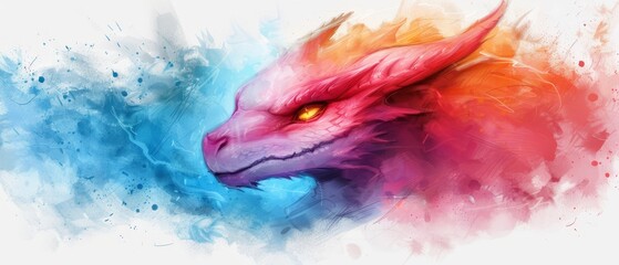 Naklejka na meble  A watercolor dragonhead with smoking breath in red, orange, and blue