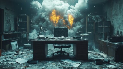 Wall Mural - Aftermath of an Explosion in an Office