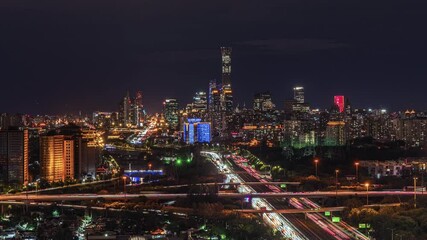 Wall Mural - China Beijing CBD night time-lapse photography traffic river