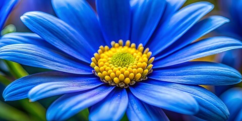 Wall Mural - Close-up photo of a vibrant blue flower with a bright yellow stamen