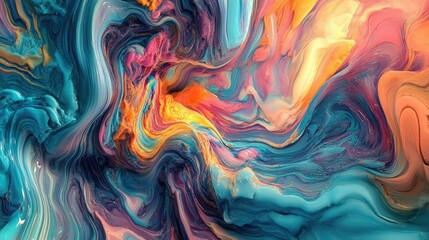 Poster - Flowing streams of vibrant colors in a 3D abstract design, forming an intricate fluid pattern that captivates the eye