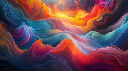 Poster - Flowing streams of vibrant colors in a 3D abstract design, forming an intricate fluid pattern that captivates the eye