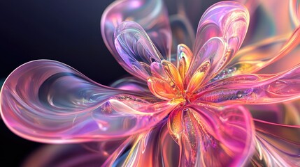 Poster - Futuristic 3D art showcasing an alien flower with flowing biological lines in clear pink, purple, and yellow plastic.