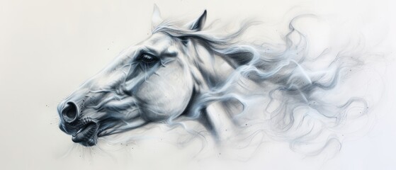 Naklejka na meble  A sketch of a horse's head exhaling copious amounts of smoke