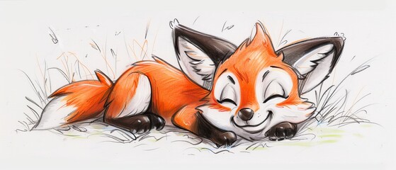  A red fox lies on the ground, eyes closed, head rested