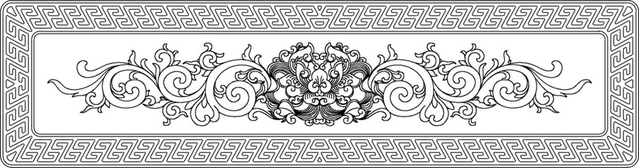 Poster - Vector sketch illustration of the silhouette of a vintage ethnic classic frame baground pattern design