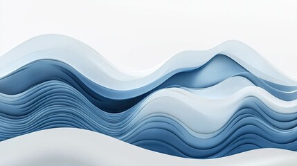 Aufkleber - Layered 3D blue waves against a white background, offering a clean and contemporary look for digital and print design projects.