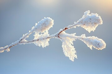 Poster - Frosty Branch with Delicate Ice Crystals Against a Blue Sky