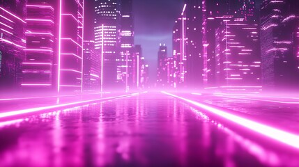Fototapete - Futuristic design featuring an abstract neon-lit empty street background