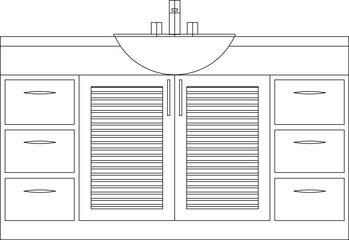 Wall Mural - Vector sketch illustration silhouette design drawing of hand washing sink cupboard furniture