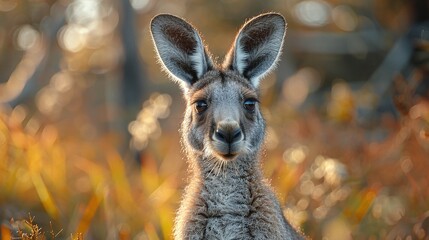 Wall Mural - closeup of red kangaroo in forest environment, wild marsupial in natural habitat, australian wildlif