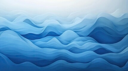 Poster - Minimalist abstract blue waves on a gradient background, with smooth transitions and a sense of depth. Suitable for digital or print media.