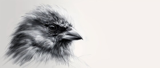  A monochrome image of a bird's head featuring a lengthy beak against a black and white backdrop