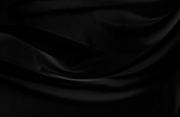 Poster - Black gray satin dark fabric texture luxurious shiny that is abstract silk cloth background with patterns soft waves blur beautiful.