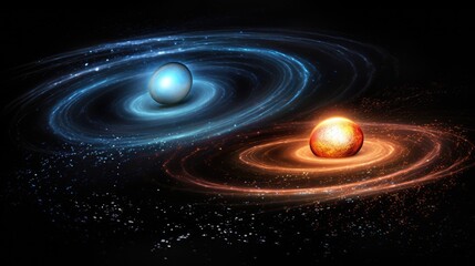 Wall Mural - a cosmic dance of light and energy, two celestial bodies swirl in a mesmerizing display of power and