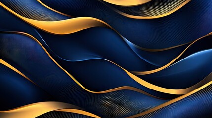 Poster - Vector abstract background with luxurious dynamic wavy lines in gold and deep blue, creating an elegant and sophisticated design.