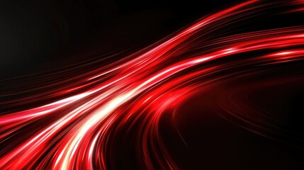 Fototapete - Vector abstract design featuring vibrant red light curves in swift motion against a black backdrop. Emphasizes speed and dynamism.