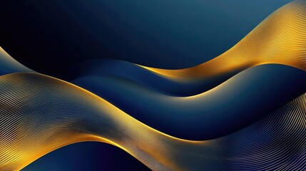 Poster - Vector abstract background with luxurious dynamic wavy lines in gold and deep blue, creating an elegant and sophisticated design.