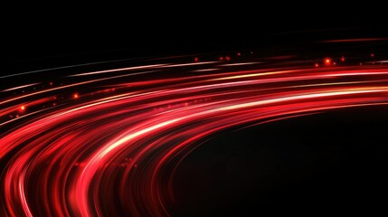 Fototapete - Vector design featuring abstract red light curves and fast speed effects on a black background, creating a sense of dynamic motion