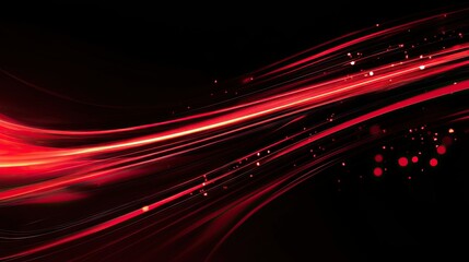 Fototapete - Vector design featuring abstract red light curves and fast speed effects on a black background, creating a sense of dynamic motion
