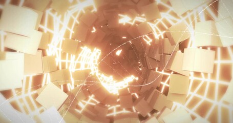 Poster - Rotating cubes and glowing grid forming tunnel animation