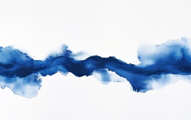 Minimalist Deep Blue Watercolor Abstract - Symbol of Creative Spontaneity on White Background