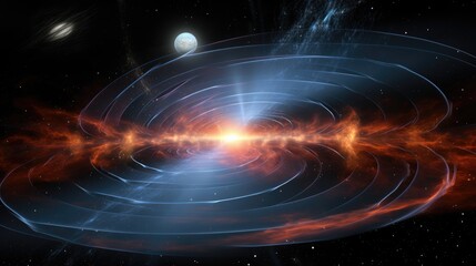 Wall Mural - a swirling nebula of red and blue light, with a bright star at the center. the nebula is surrounded 