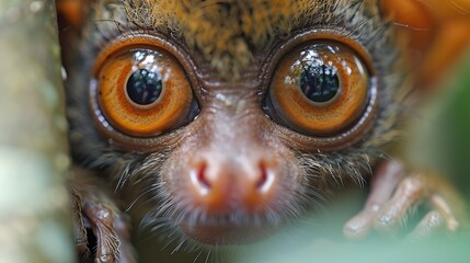 Wall Mural - tarsier tarsius syrichta in natural jungle environment, small exotic primate with large eyes in trop