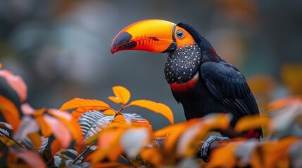 Wall Mural - toucan bird with colorful beak closeup perched on tree, tropical wildlife in rainforest habitat, exo
