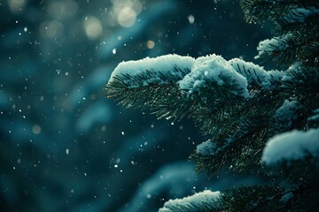 Poster - Snow-Covered Pine Branch in a Wintery Forest