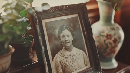 Vintage Portrait of Woman in Ornate Frame.