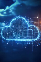 Poster - Digital cloud icon with circuitry design representing innovative technology and modern data solutions
