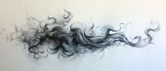 Canvas Print -  A monochrome image of smoke rising against a backdrop of white, featuring a cloud of grayscale smoke