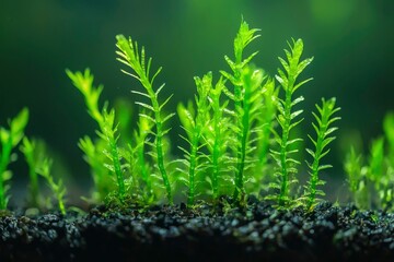 Wall Mural - Close-up of Lush Green Moss Growing on Dark Soil