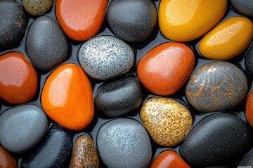 Wall Mural - A Collection of Smooth, Multicolored River Rocks