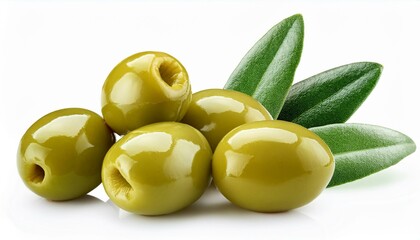 Wall Mural - green olives on a white background, healthy, vegetarian, ingredient, white, fresh