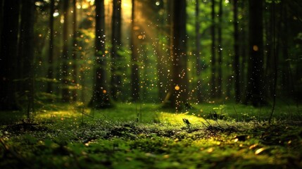 Sunlight Filtering Through Forest Canopy.