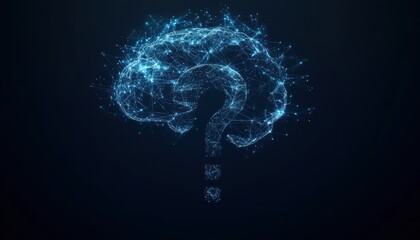 Aufkleber - Artificial intelligence brain silhouette with digital question mark on dark blue background, representing technology and innovation