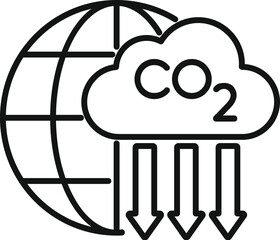 Co2 emissions are impacting the earth, as represented by arrows pointing down from a cloud