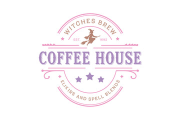 Witches brew coffee house, Retro Halloween Witch typography T shirt design