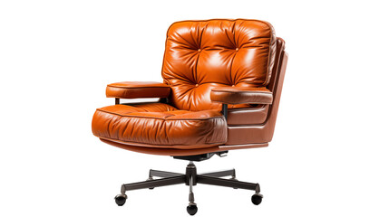 modern luxury genuine leather office chair, studio view, isolated on transparent background.