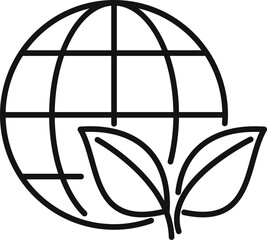 Poster - Line art icon of a globe with two leaves growing, symbolizing environmental protection and sustainability